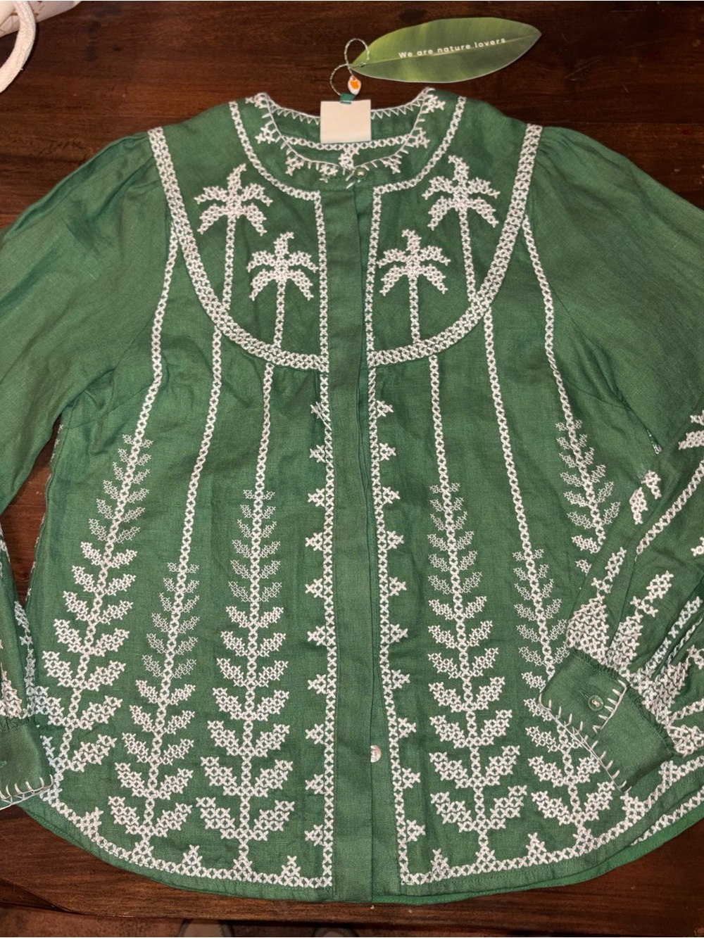 FARM Rio Green Embroidered needlepoint Long-Sleeve Blouse NWT $298 - Picture 2 of 6